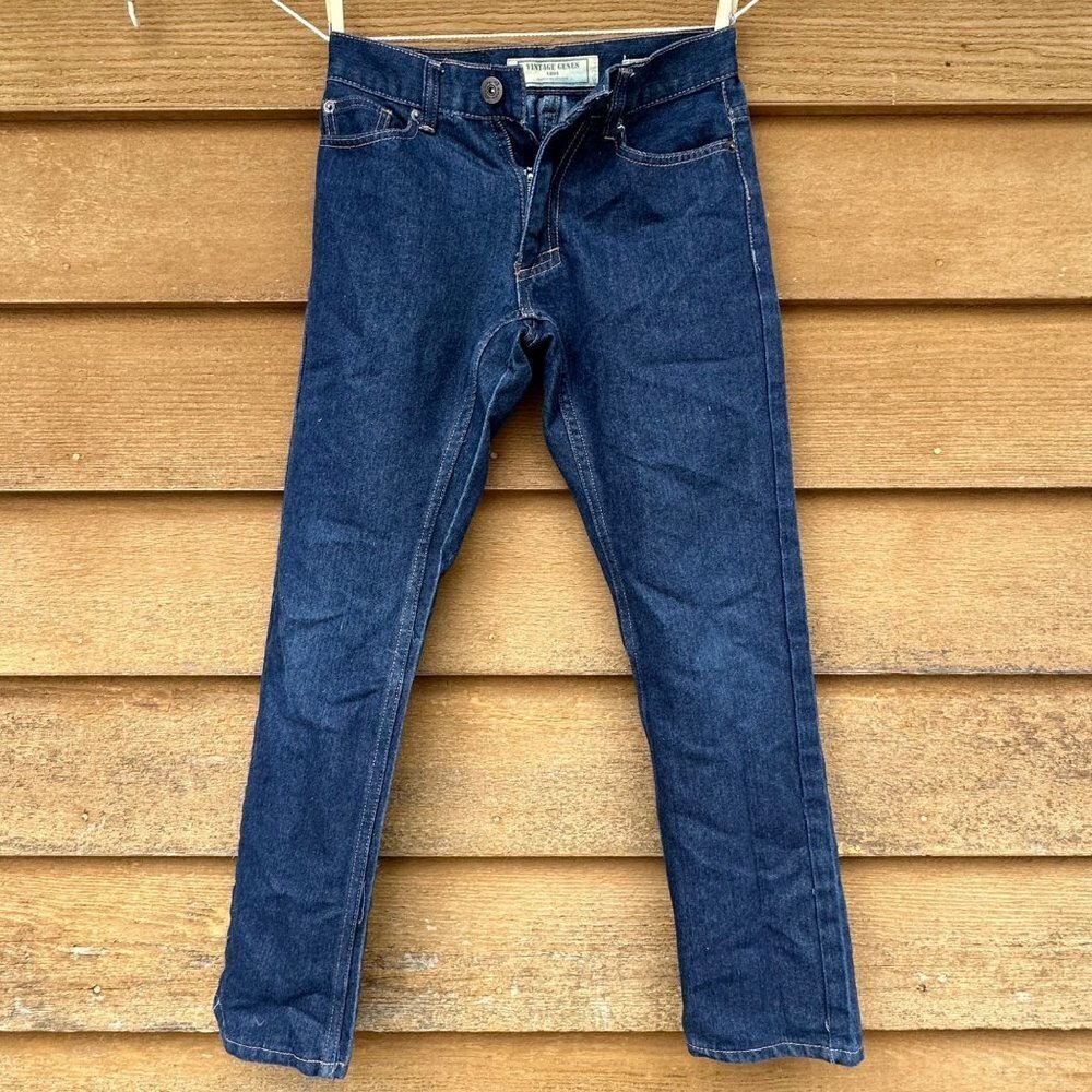 Vintage Genes Kids Slim Straight Denim Dark Blue Jeans Sz 14 Boys